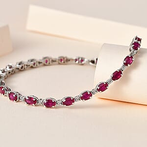 Niassa Ruby (FF) and White Zircon Bracelet in Platinum Over Sterling Silver (7.25 In) 8.10 ctw