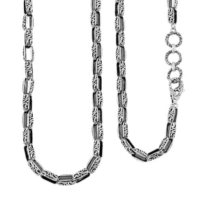 Bali Legacy Sterling Silver Engraved Oval Link Necklace 22-23.75 Inches 46.85 Grams