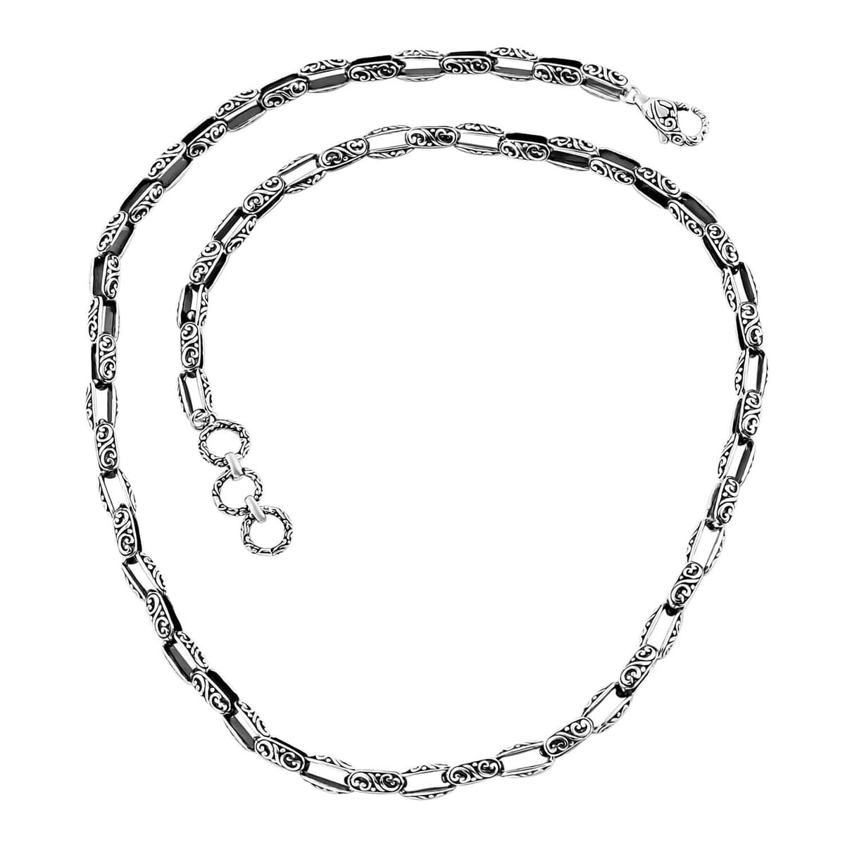 Bali Legacy Sterling Silver Engraved Oval Link Necklace 22-23.75 Inches 46.85 Grams image number 4