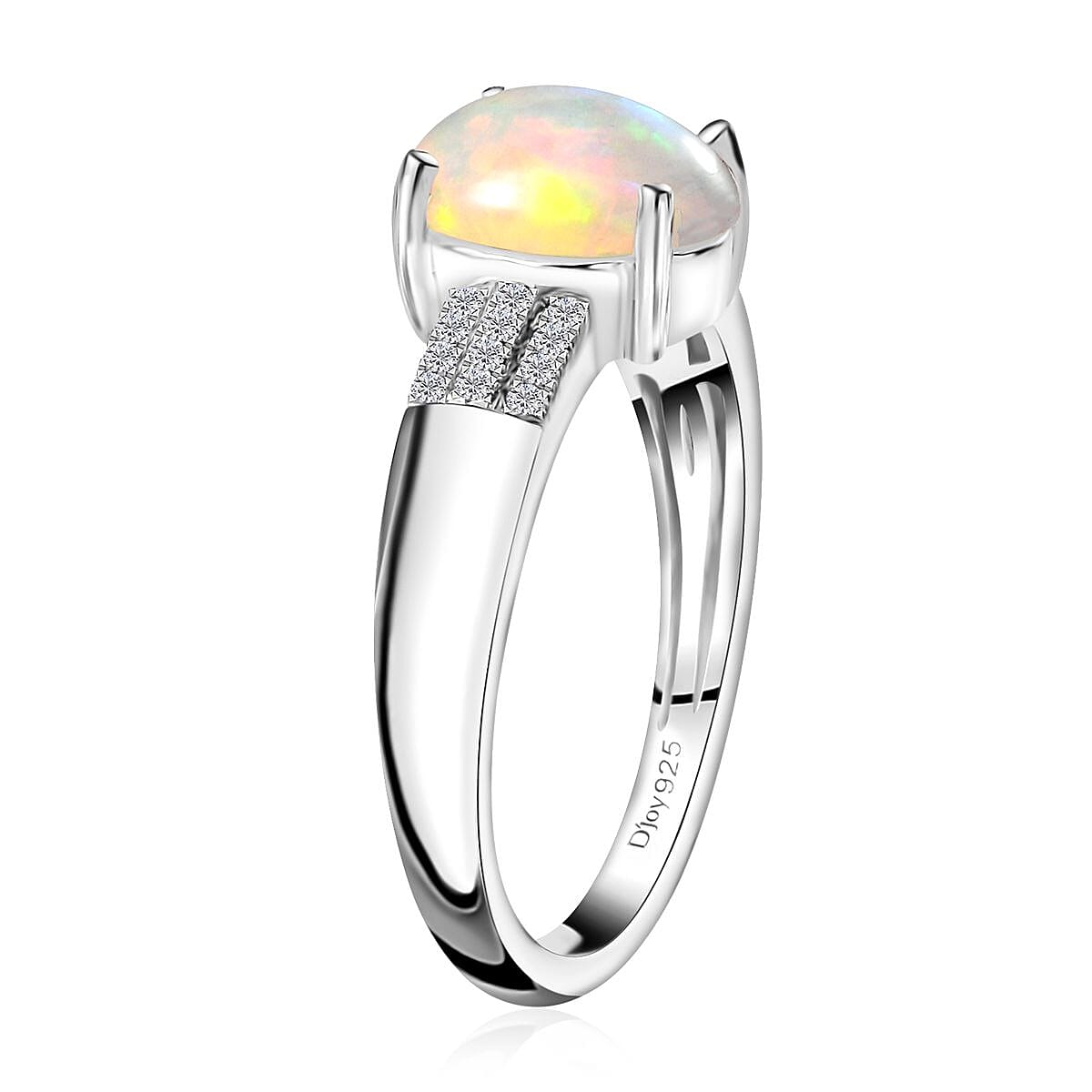 Ethiopian Welo Opal and Diamond Ring in Platinum Over Sterling Silver (Size 10.0) 1.30 ctw