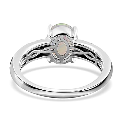 Ethiopian Welo Opal and Diamond Ring in Platinum Over Sterling Silver (Size 10.0) 1.30 ctw