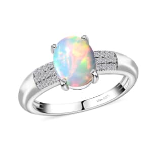 Ethiopian Welo Opal and Diamond Ring in Platinum Over Sterling Silver (Size 7.0) 1.30 ctw