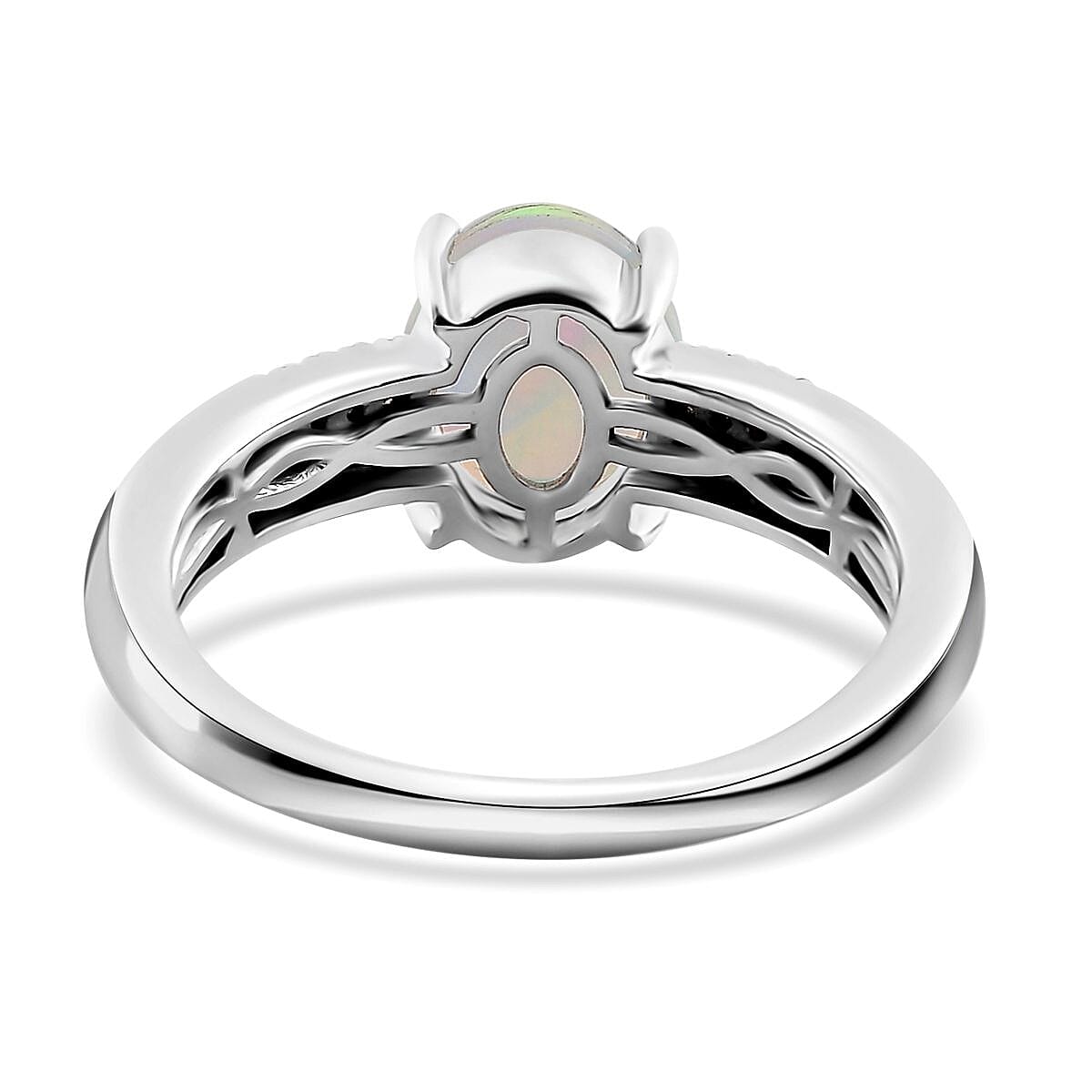 Ethiopian Welo Opal and Diamond Ring in Platinum Over Sterling Silver (Size 9.0) 1.30 ctw image number 4