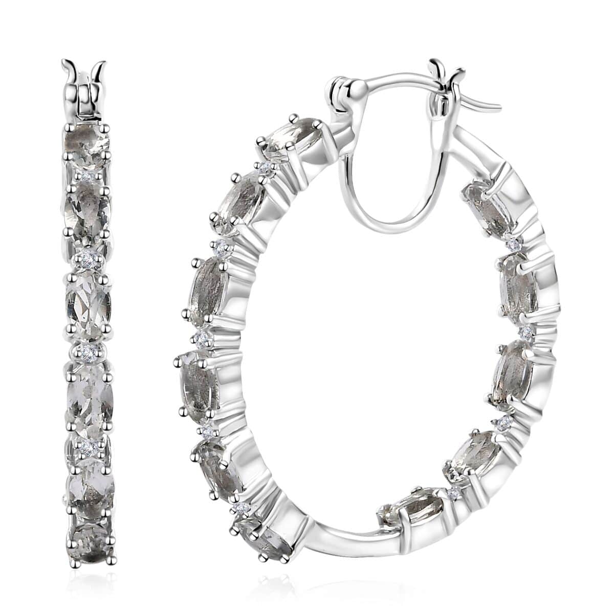 Brazilian Petalite and White Zircon Inside Out Hoop Earrings in Platinum Over Sterling Silver 4.30 ctw image number 0