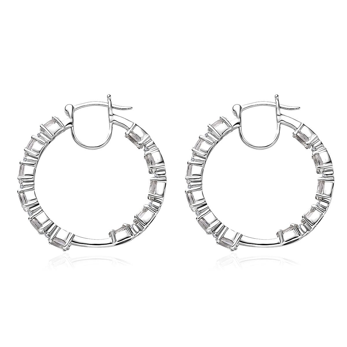 Brazilian Petalite and White Zircon 4.30 ctw Inside Out Hoop Earrings in Platinum Over Sterling Silver