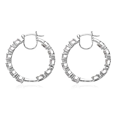 Brazilian Petalite and White Zircon 4.30 ctw Inside Out Hoop Earrings in Platinum Over Sterling Silver