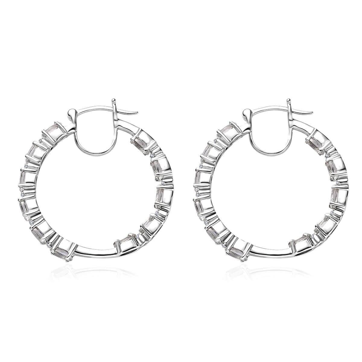Brazilian Petalite and White Zircon Inside Out Hoop Earrings in Platinum Over Sterling Silver 4.30 ctw image number 3