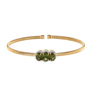 Luxoro 10K Yellow Gold Natural Calabar Green Tourmaline, Diamond (G-H, I2) (0.15 cts) Cuff Bracelet (7.25 In) (4.15 g) 2.35 ctw