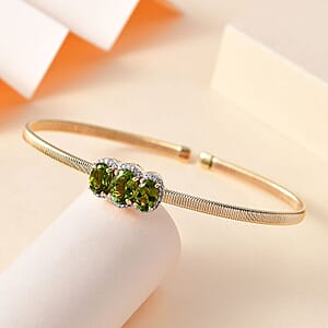 Luxoro 10K Yellow Gold Natural Calabar Green Tourmaline, Diamond (G-H, I2) (0.15 cts) Cuff Bracelet (7.25 In) (4.15 g) 2.35 ctw