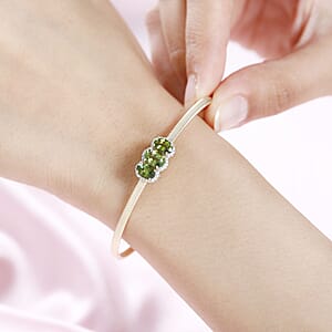 Luxoro 10K Yellow Gold Natural Calabar Green Tourmaline, Diamond (G-H, I2) (0.15 cts) Cuff Bracelet (7.25 In) (4.15 g) 2.35 ctw