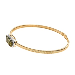 Luxoro 10K Yellow Gold Natural Calabar Green Tourmaline, Diamond (G-H, I2) (0.15 cts) Cuff Bracelet (7.25 In) (4.15 g) 2.35 ctw