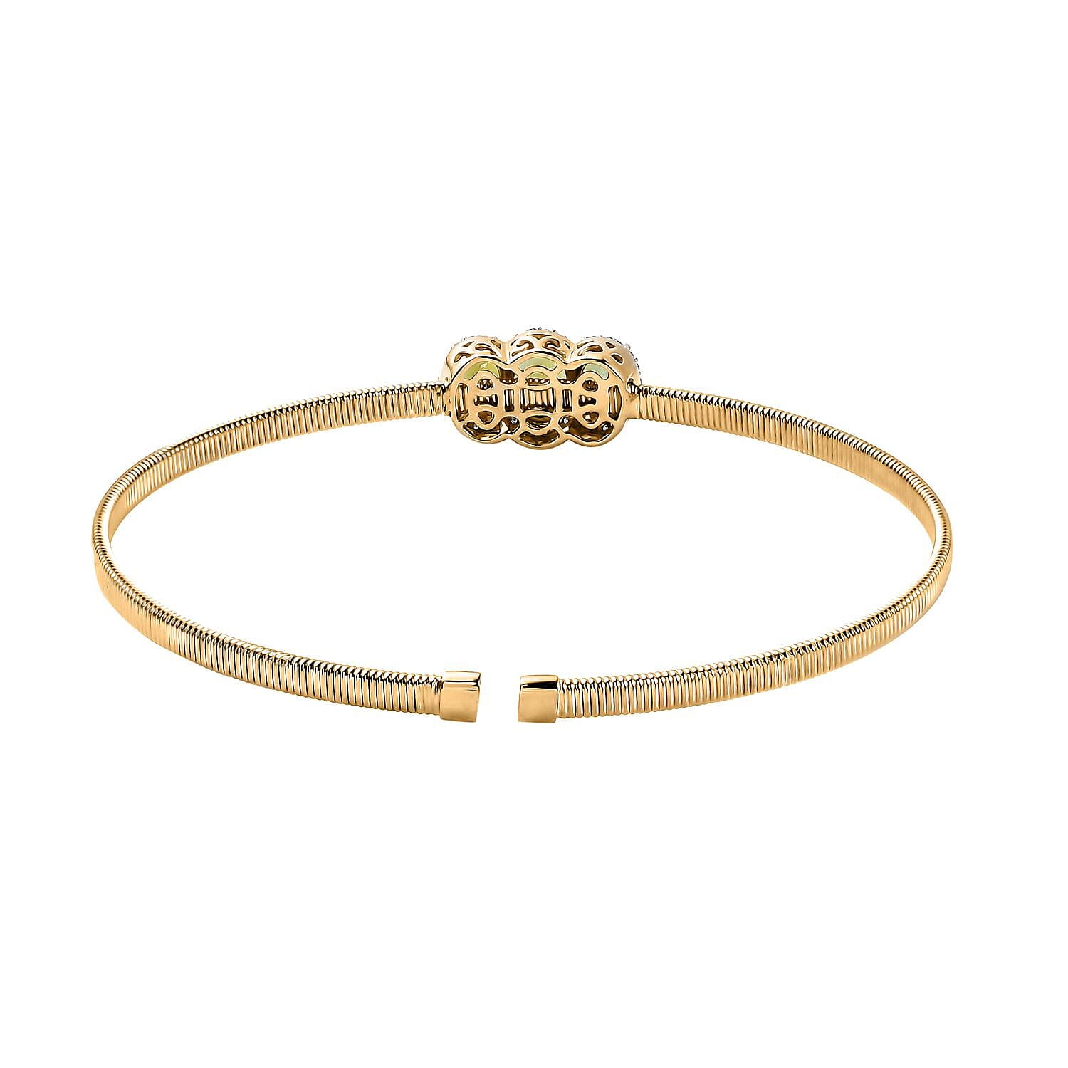 Luxoro 10K Yellow Gold Natural Calabar Green Tourmaline, Diamond (G-H, I2) (0.15 cts) Cuff Bracelet (7.25 In) (4.15 g) 2.35 ctw