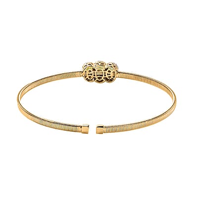 Luxoro 10K Yellow Gold Natural Calabar Green Tourmaline, Diamond (G-H, I2) (0.15 cts) Cuff Bracelet (7.25 In) (4.15 g) 2.35 ctw