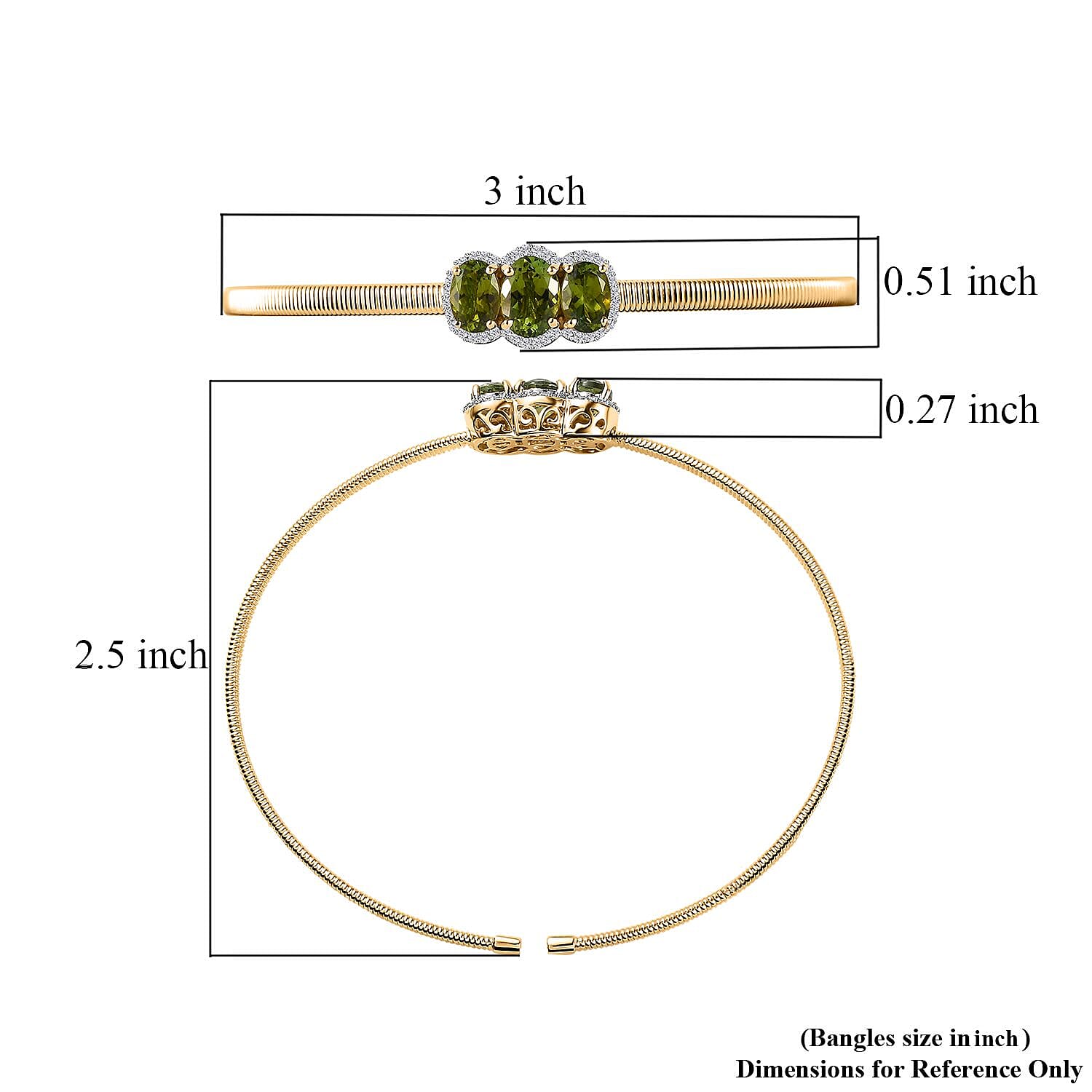 Luxoro 10K Yellow Gold Natural Calabar Green Tourmaline, Diamond (G-H, I2) (0.15 cts) Cuff Bracelet (7.25 In) (4.15 g) 2.35 ctw