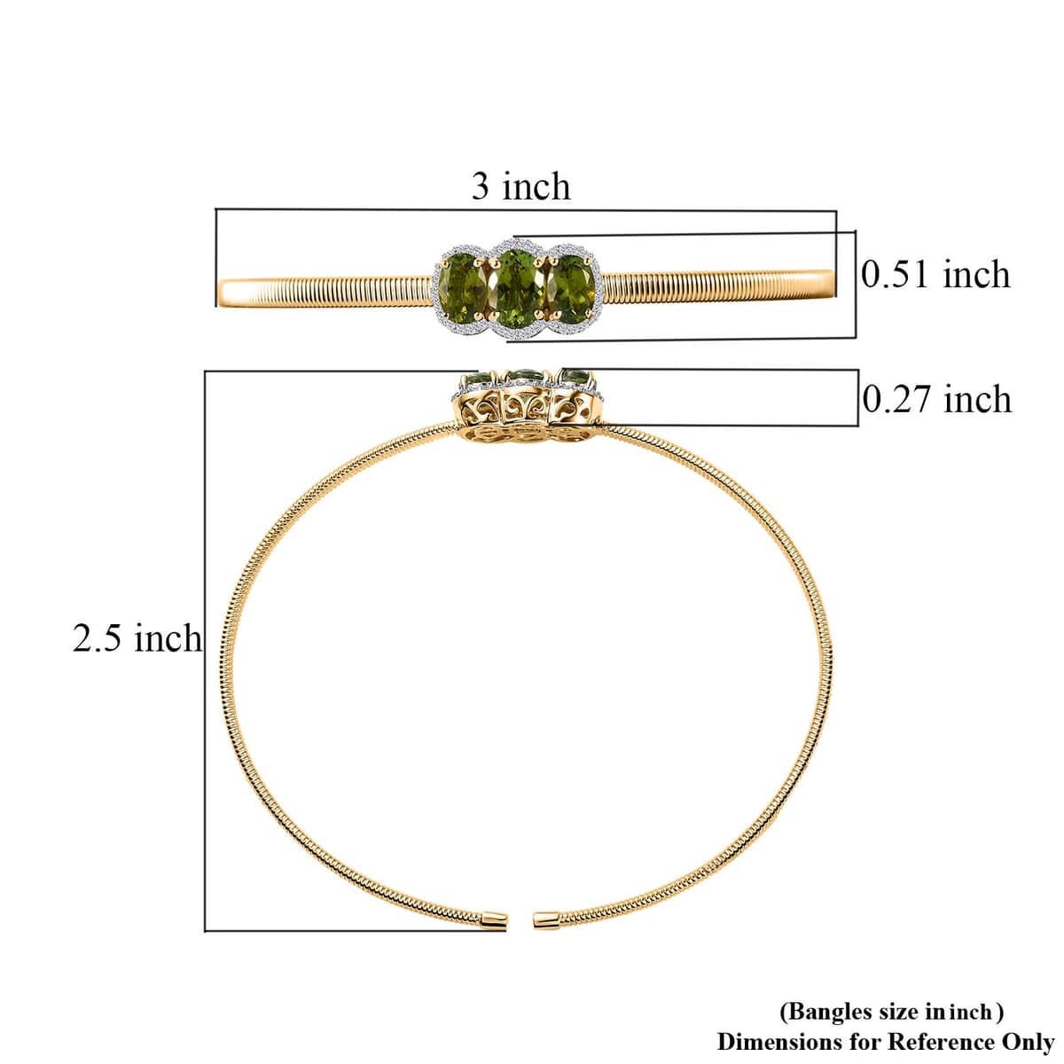 Luxoro 10K Yellow Gold Natural Calabar Green Tourmaline, Diamond (G-H, I2) (0.15 cts) Cuff Bracelet (7.25 In) (4.15 g) 2.35 ctw image number 5