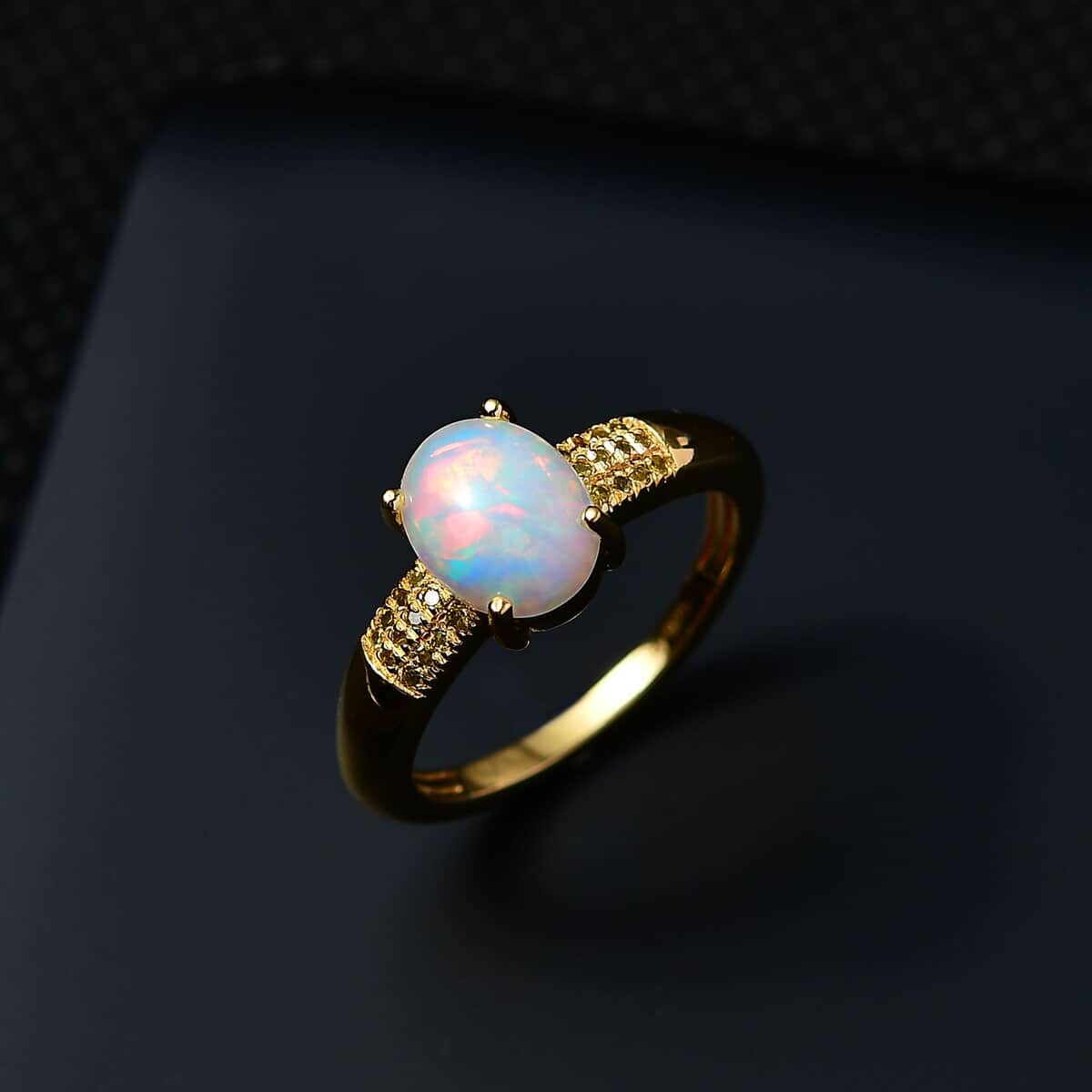 Bali Legacy Ethiopian Welo Opal and Yellow Diamond Ring in Vermeil Yellow Gold Over Sterling Silver (Size 10.0) 1.30 ctw image number 1