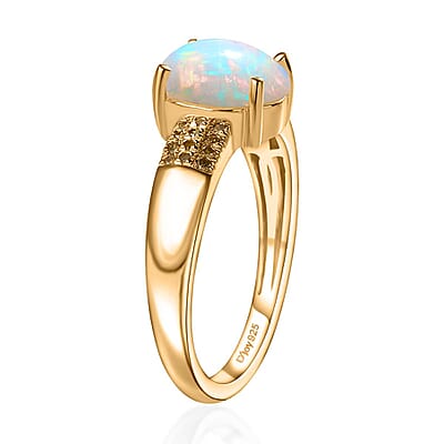 Ethiopian Welo Opal and Yellow Diamond Ring in Vermeil Yellow Gold Over Sterling Silver (Size 10.0) 1.30 ctw