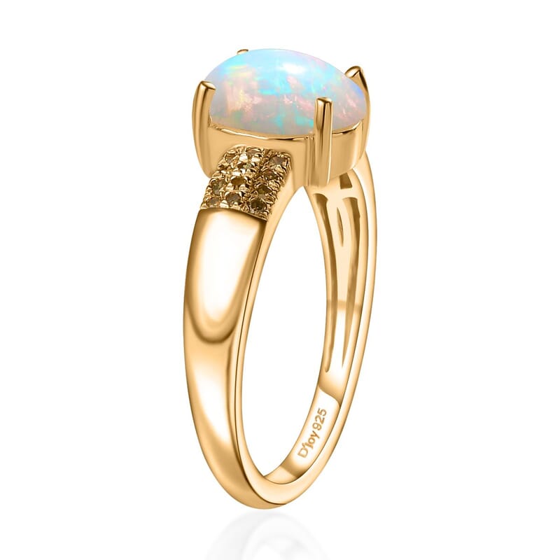 Ethiopian Welo Opal and Yellow Diamond Ring in Vermeil Yellow Gold Over Sterling Silver (Size 10.0) 1.30 ctw