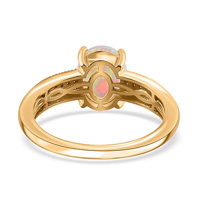 Ethiopian Welo Opal and Yellow Diamond Ring in Vermeil Yellow Gold Over Sterling Silver (Size 10.0) 1.30 ctw