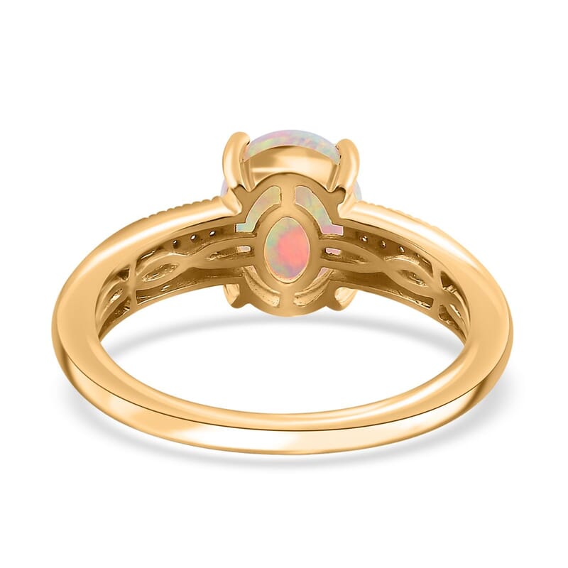 Ethiopian Welo Opal and Yellow Diamond Ring in Vermeil Yellow Gold Over Sterling Silver (Size 10.0) 1.30 ctw