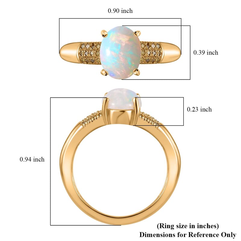 Ethiopian Welo Opal and Yellow Diamond Ring in Vermeil Yellow Gold Over Sterling Silver (Size 10.0) 1.30 ctw