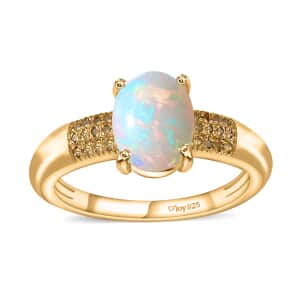 Ethiopian Welo Opal and Yellow Diamond Ring in Vermeil Yellow Gold Over Sterling Silver (Size 5.0) 1.30 ctw