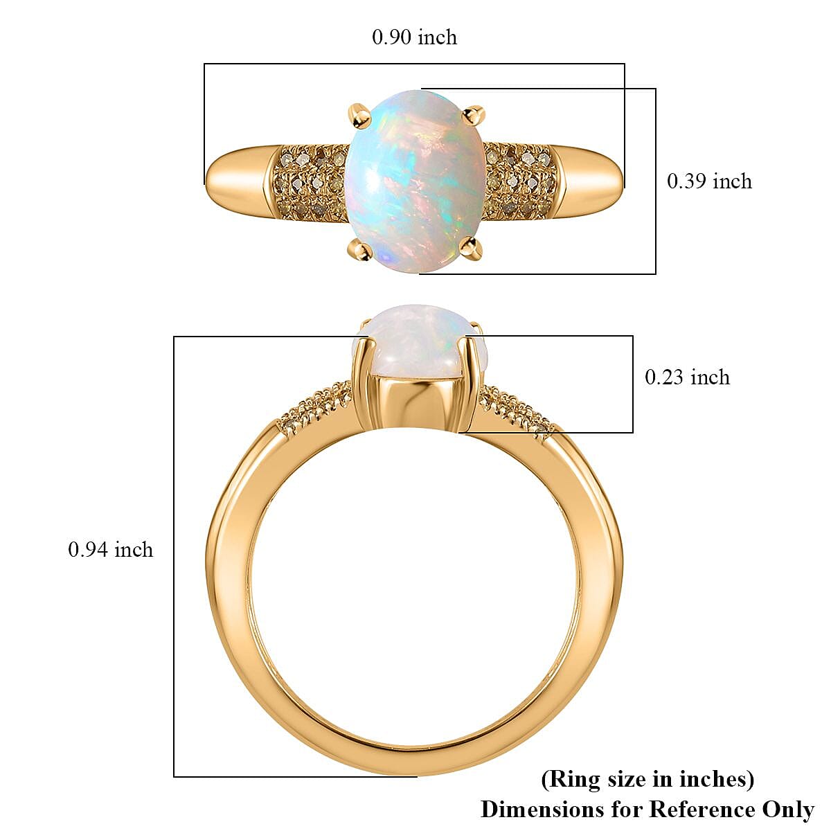 Ethiopian Welo Opal and Yellow Diamond Ring in Vermeil Yellow Gold Over Sterling Silver (Size 6.0) 1.30 ctw image number 5
