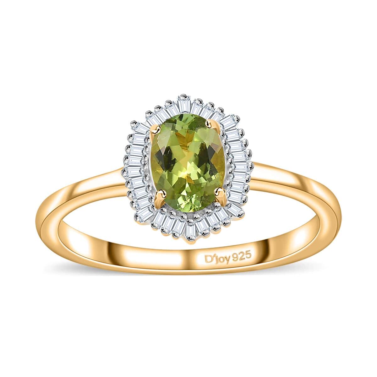 AAA Natural Calabar Green Tourmaline and Diamond Halo Ring in Vermeil Yellow Gold Over Sterling Silver (Size 10.0) 1.15 ctw image number 0