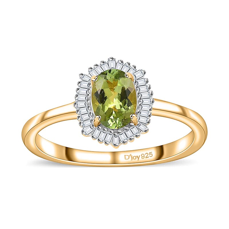 AAA Natural Calabar Green Tourmaline and Diamond Halo Ring in Vermeil Yellow Gold Over Sterling Silver (Size 10.0) 1.15 ctw