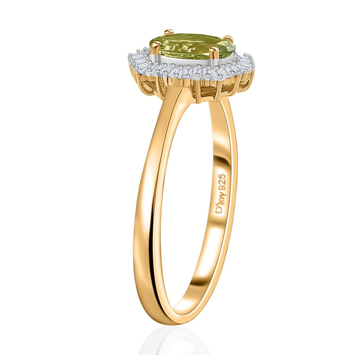 AAA Natural Calabar Green Tourmaline and Diamond Halo Ring in Vermeil Yellow Gold Over Sterling Silver (Size 10.0) 1.15 ctw image number 3