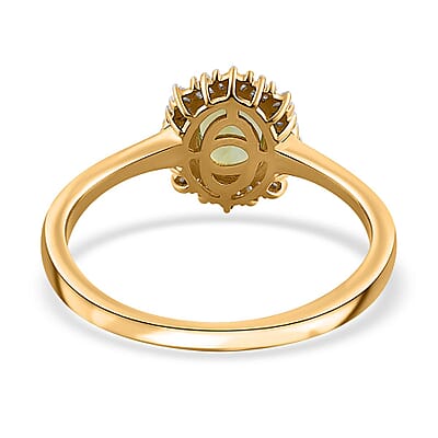 AAA Natural Calabar Green Tourmaline and Diamond Halo Ring in Vermeil Yellow Gold Over Sterling Silver (Size 10.0) 1.15 ctw