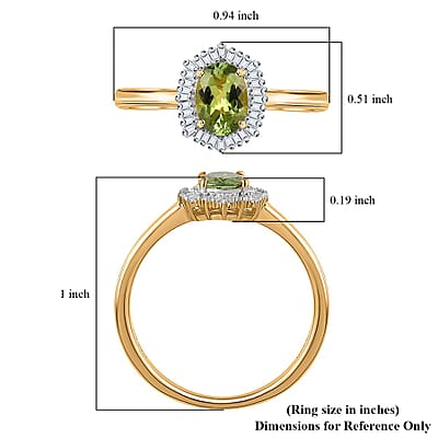 AAA Natural Calabar Green Tourmaline and Diamond Halo Ring in Vermeil Yellow Gold Over Sterling Silver (Size 10.0) 1.15 ctw