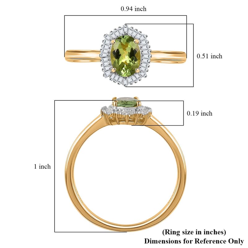 AAA Natural Calabar Green Tourmaline and Diamond Halo Ring in Vermeil Yellow Gold Over Sterling Silver (Size 10.0) 1.15 ctw