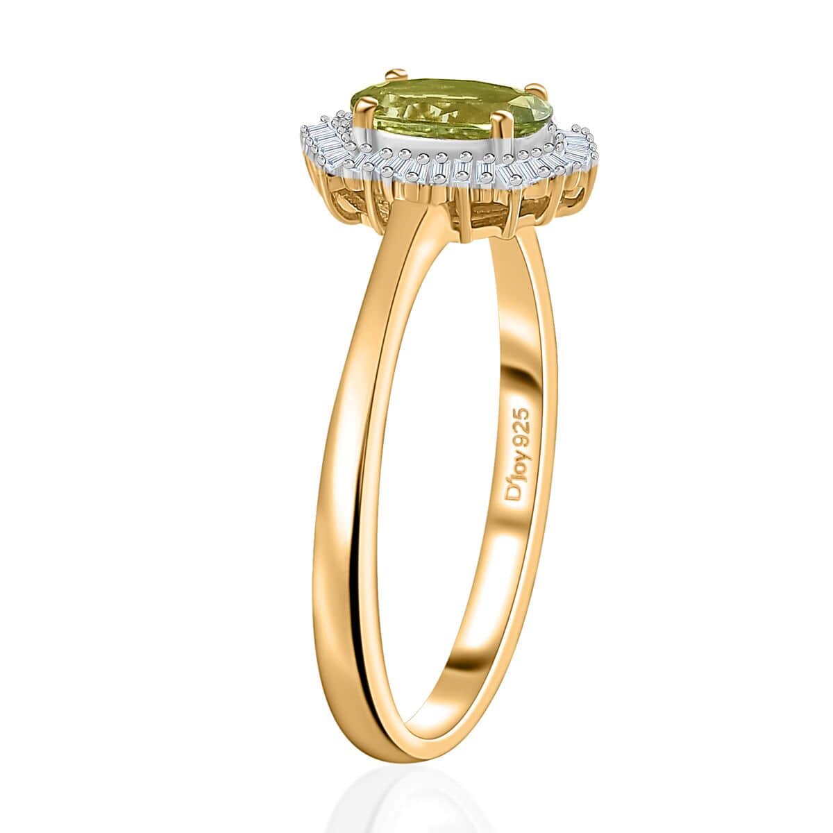 AAA Natural Calabar Green Tourmaline and Diamond Halo Ring in Vermeil Yellow Gold Over Sterling Silver (Size 8.0) 1.15 ctw image number 3