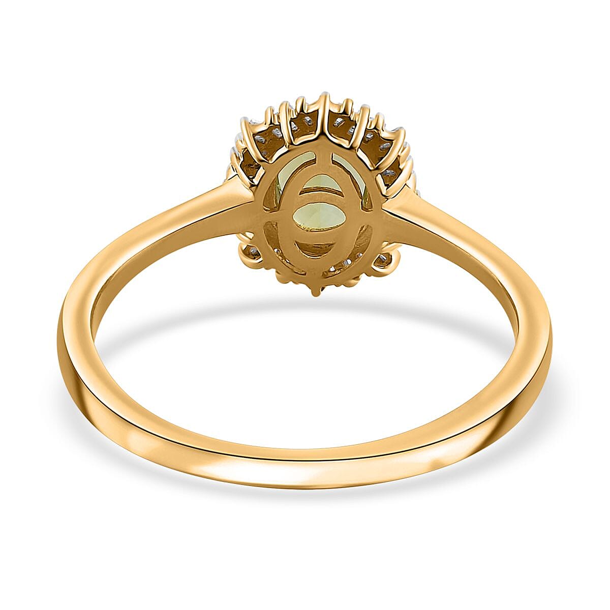 AAA Natural Calabar Green Tourmaline and Diamond Halo Ring in Vermeil Yellow Gold Over Sterling Silver (Size 9.0) 1.15 ctw image number 4