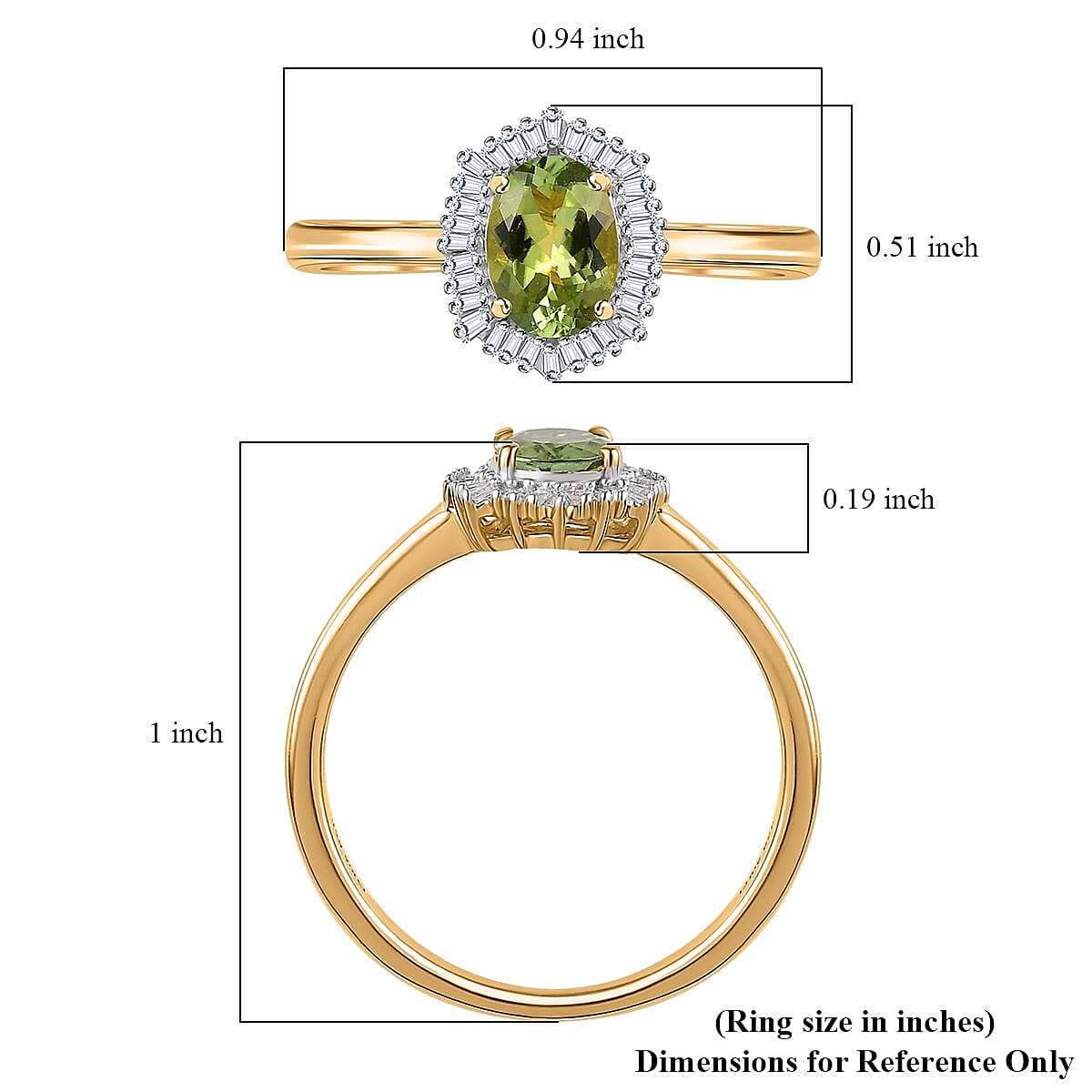 AAA Natural Calabar Green Tourmaline and Diamond Halo Ring in Vermeil Yellow Gold Over Sterling Silver (Size 9.0) 1.15 ctw image number 5