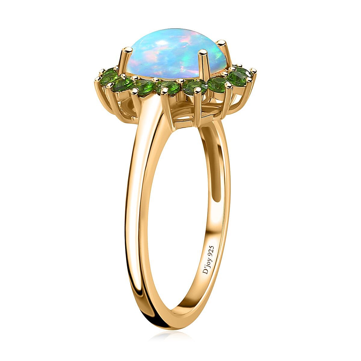 Ethiopian Welo Opal and Chrome Diopside Sunburst Ring in Vermeil Yellow Gold Over Sterling Silver (Size 10.0) 1.90 ctw