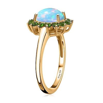 Ethiopian Welo Opal and Chrome Diopside Sunburst Ring in Vermeil Yellow Gold Over Sterling Silver (Size 10.0) 1.90 ctw