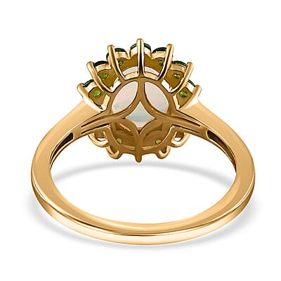 Ethiopian Welo Opal and Chrome Diopside Sunburst Ring in Vermeil Yellow Gold Over Sterling Silver (Size 10.0) 1.90 ctw