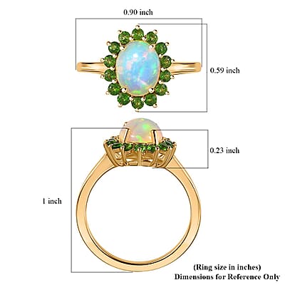Ethiopian Welo Opal and Chrome Diopside Sunburst Ring in Vermeil Yellow Gold Over Sterling Silver (Size 10.0) 1.90 ctw