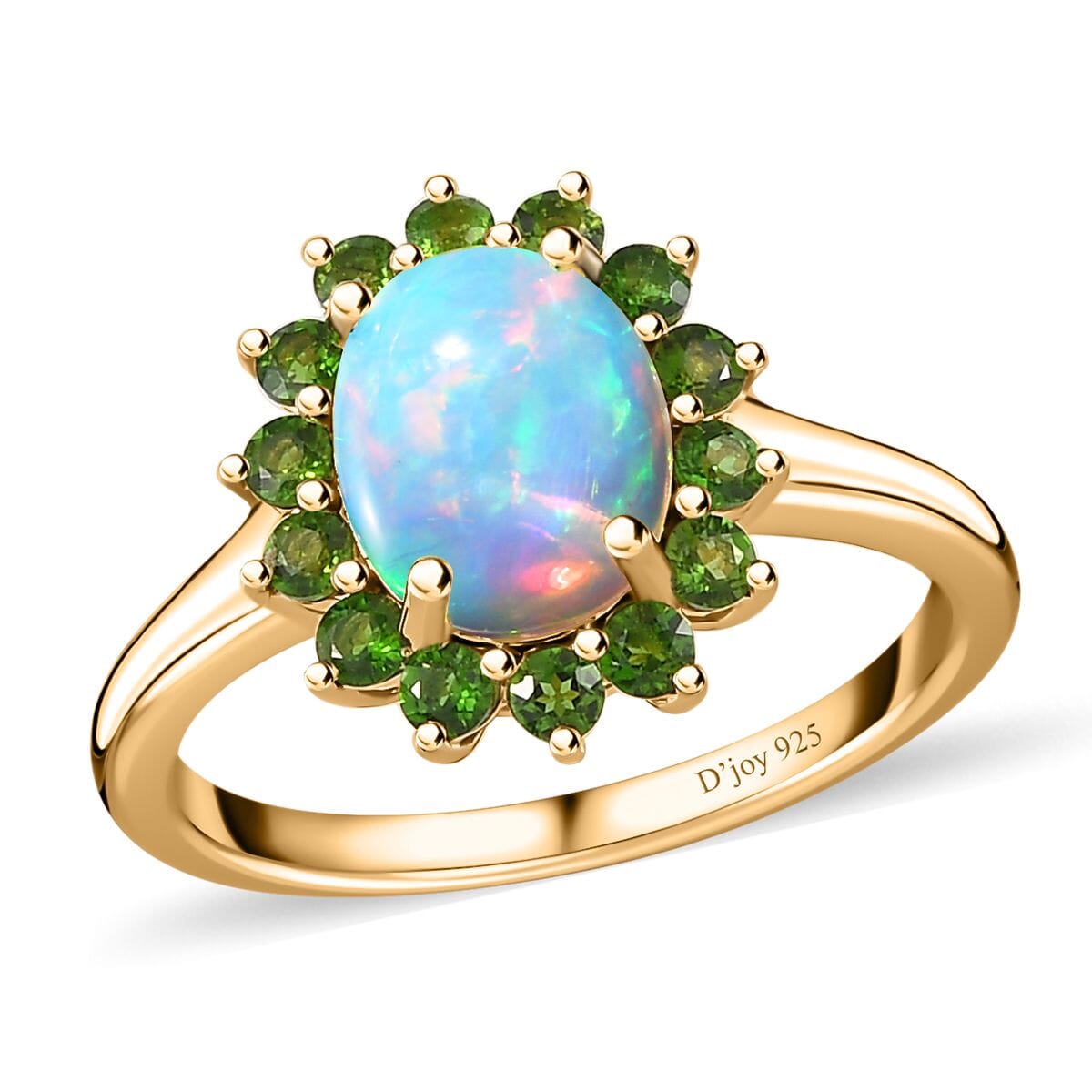 Ethiopian Welo Opal and Chrome Diopside Sunburst Ring in Vermeil Yellow Gold Over Sterling Silver (Size 6.0) 1.90 ctw image number 0