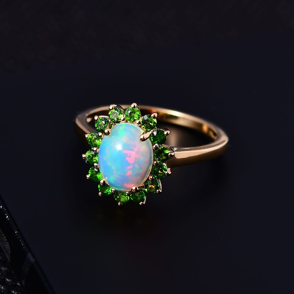 Ethiopian Welo Opal and Chrome Diopside Sunburst Ring in Vermeil Yellow Gold Over Sterling Silver (Size 6.0) 1.90 ctw image number 1