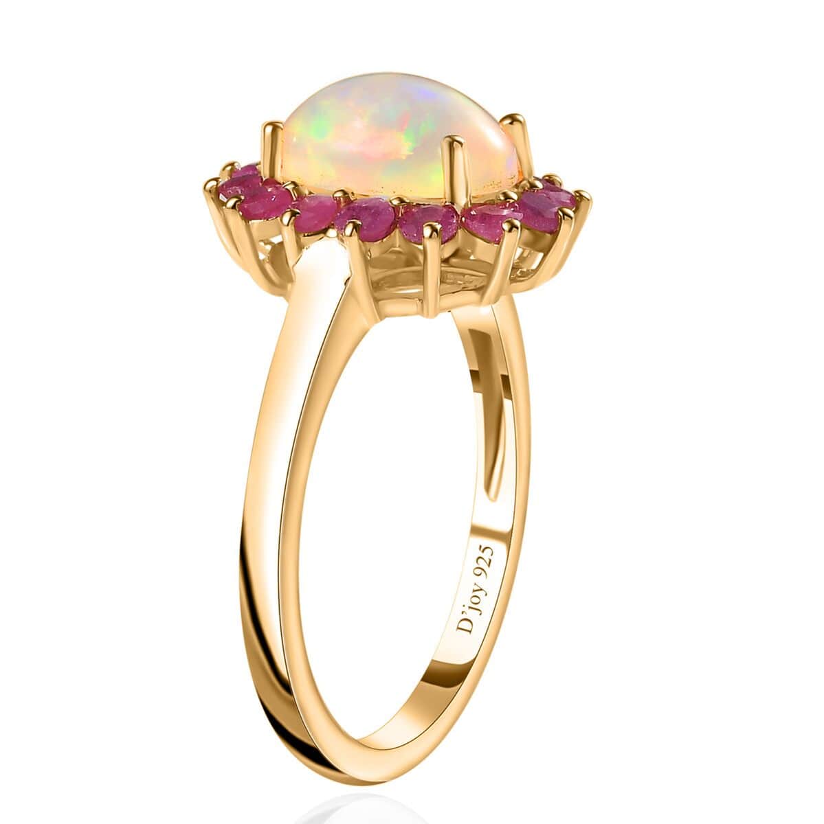 Ethiopian Welo Opal and Niassa Ruby (FF) Sunburst Ring in Vermeil Yellow Gold Over Sterling Silver (Size 5.0) 2.10 ctw image number 3