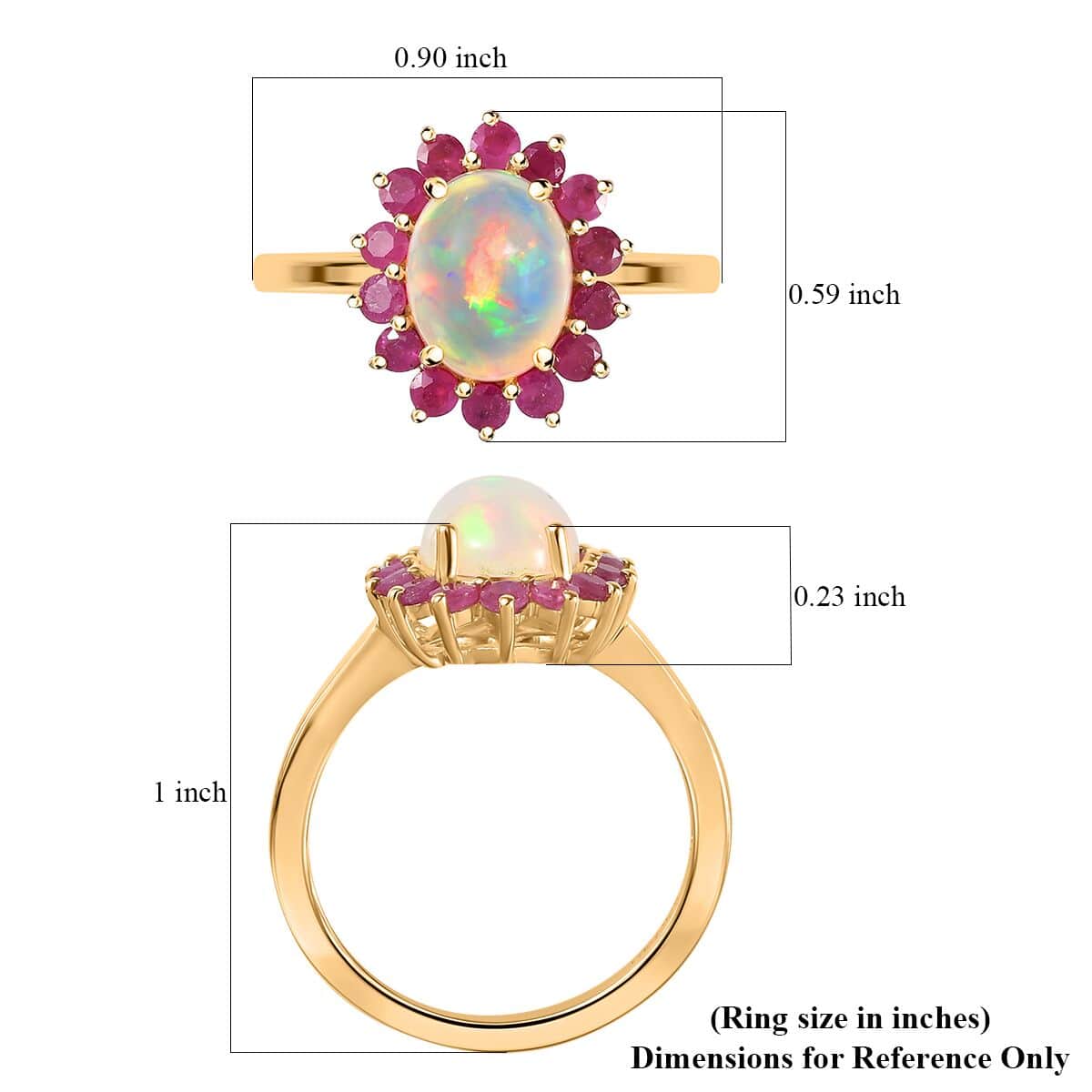 Ethiopian Welo Opal and Niassa Ruby (FF) Sunburst Ring in Vermeil Yellow Gold Over Sterling Silver (Size 5.0) 2.10 ctw image number 5