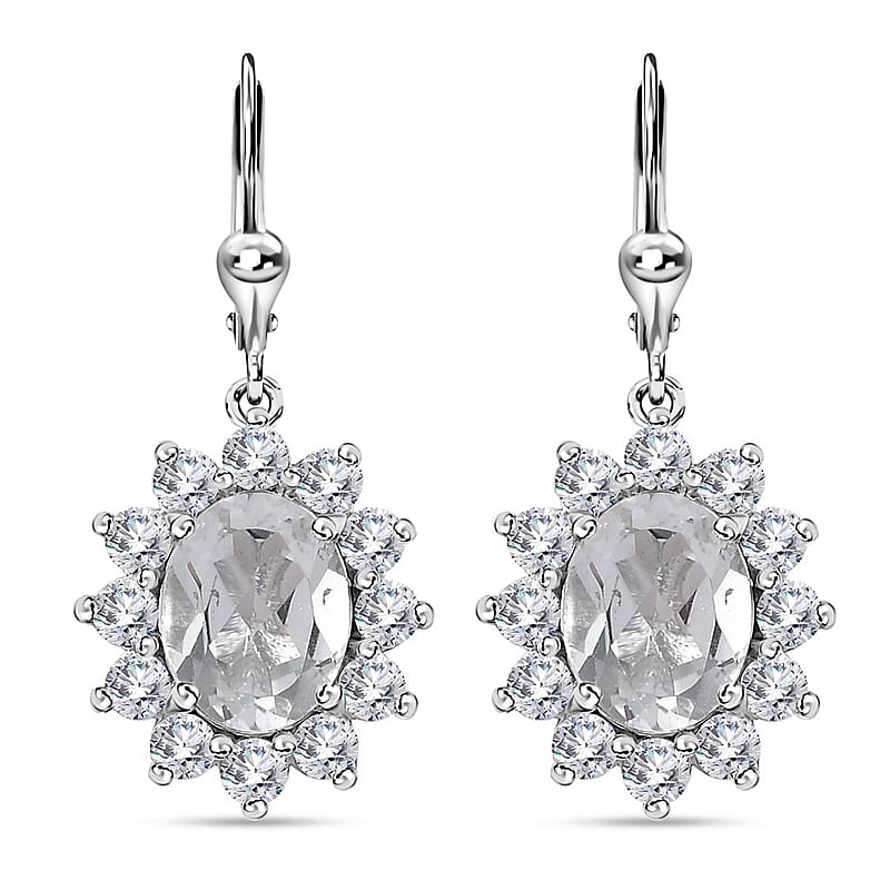 White Topaz 6.25 ctw Sunburst Lever Back Earrings in Platinum Over Sterling Silver