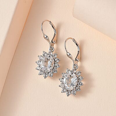 White Topaz 6.25 ctw Sunburst Lever Back Earrings in Platinum Over Sterling Silver