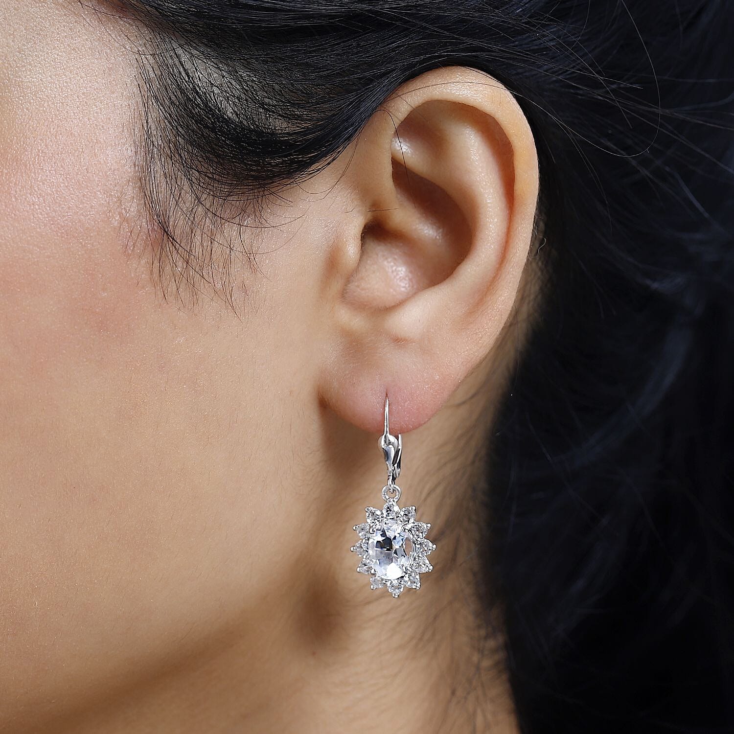 White Topaz 6.25 ctw Sunburst Lever Back Earrings in Platinum Over Sterling Silver