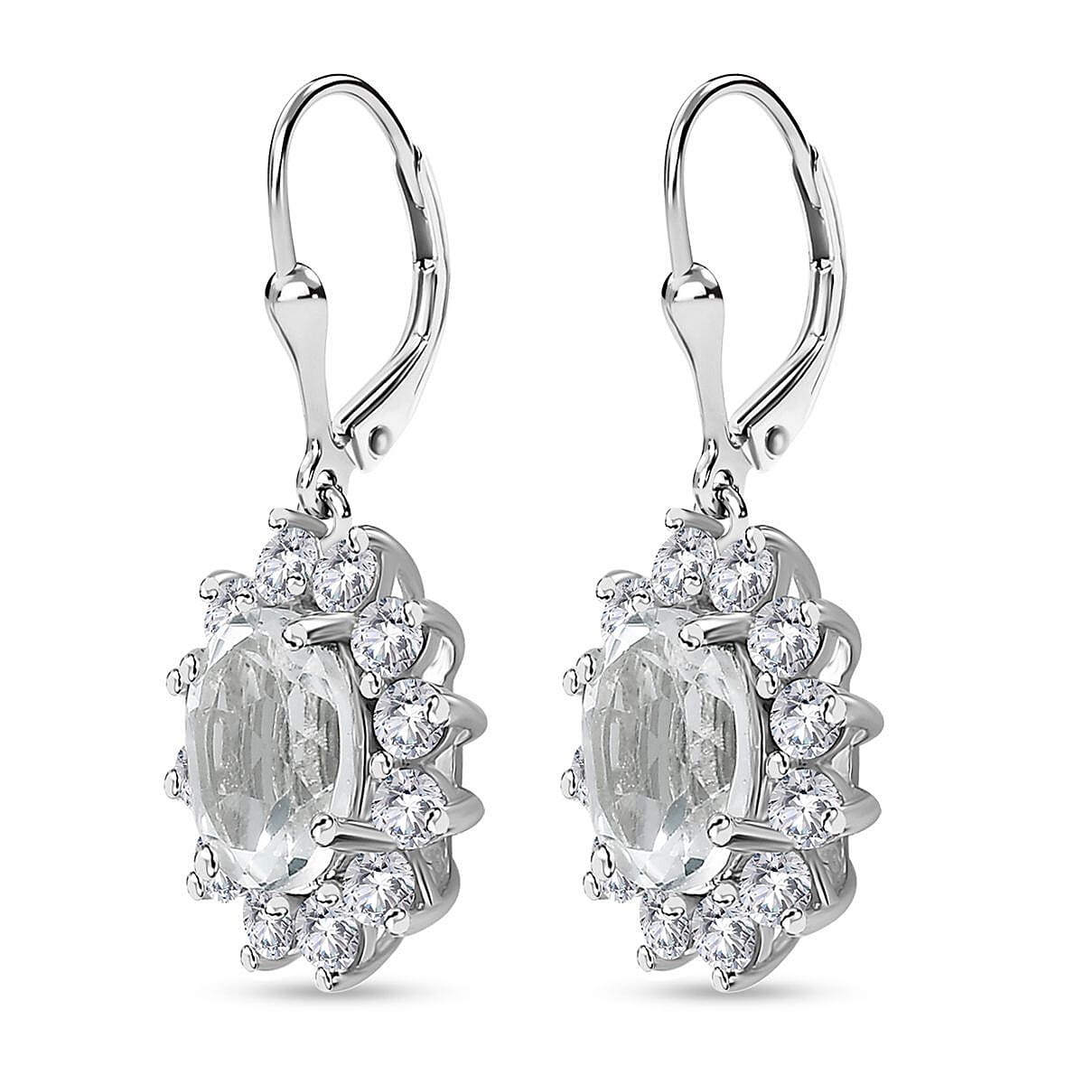 White Topaz 6.25 ctw Sunburst Lever Back Earrings in Platinum Over Sterling Silver