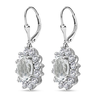 White Topaz 6.25 ctw Sunburst Lever Back Earrings in Platinum Over Sterling Silver