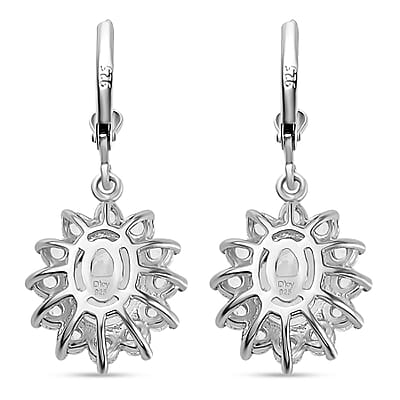 White Topaz 6.25 ctw Sunburst Lever Back Earrings in Platinum Over Sterling Silver